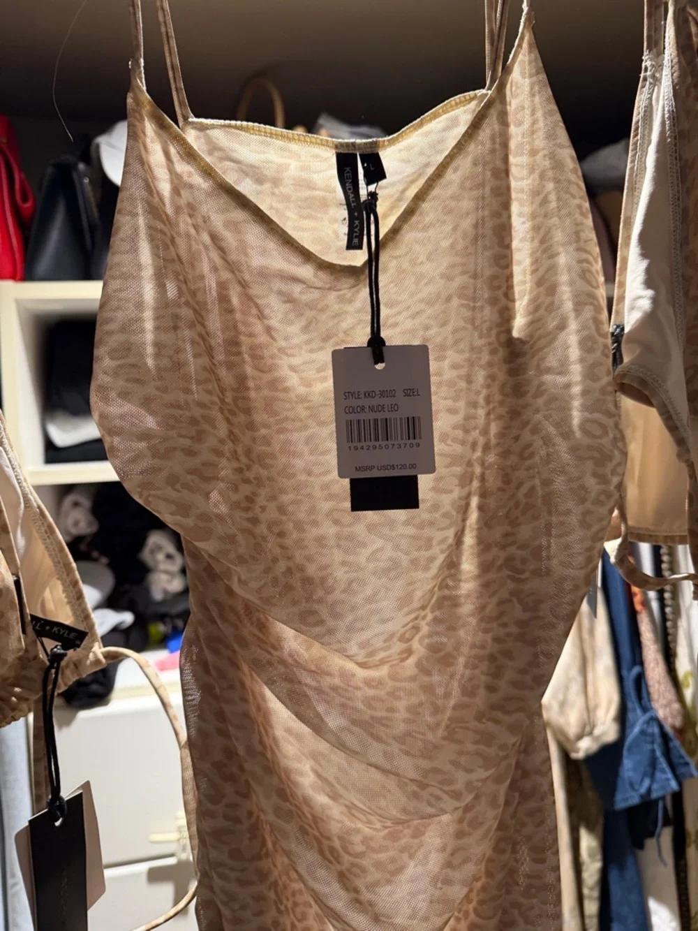 Kendall & Kylie Beige Leopard Print Triangle Bikini and cover up dress